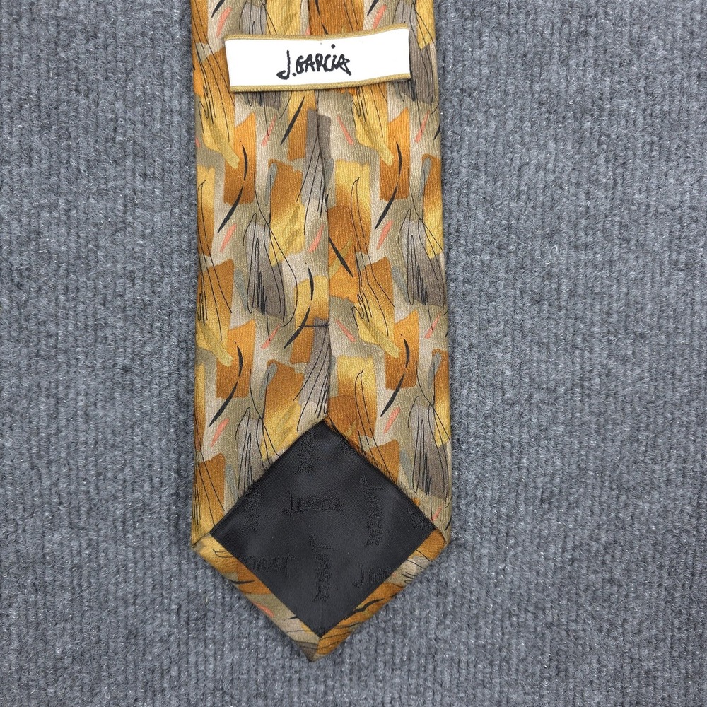 J Garcia Tie Mens One Size Gold Silk Abstract Geometric Print Necktie Jerry - Picture 5 of 8